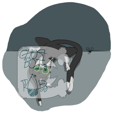 A green-eyed black and white tuxedo cat with white ears, paws, tail tip, eyebrows, and chest tuft lounged, almost falling, on the edge of some counter.