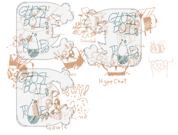 Concept sketches of Minecraft Bees as different Twitch chat emotes. They never made it out of the refined sketch phase, but they're pretty cute anyways!